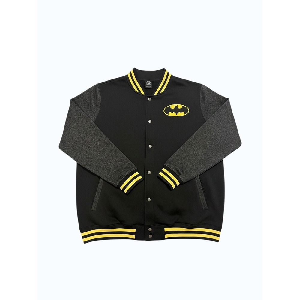 DC Comics Batman Varsity Jacket 2XL Black Yellow Embroidered Bomber Snap Front